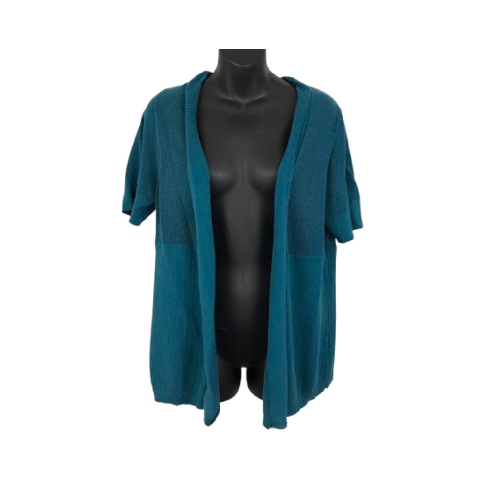 Dressbarn Short Sleeve Open Front Knit Cardigan Casual Teal Sweater Top Size 1X